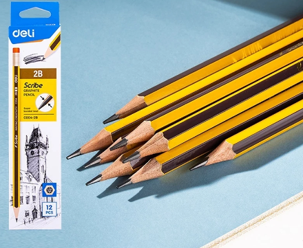 Deli 12PCS 2B Graphite Pencil with Eraser Student Writing Pencil School Supplies EC004-2B