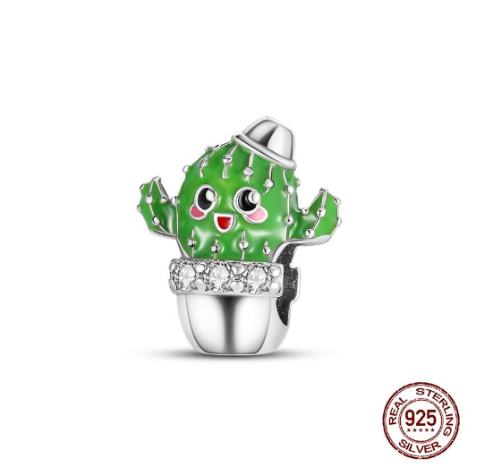 925 Sterling Silver Green Series Tree Cactus Avocado Pendant DIY Charm Beads Fit Original Pandora Charms Bracelet Women Jewelry D21