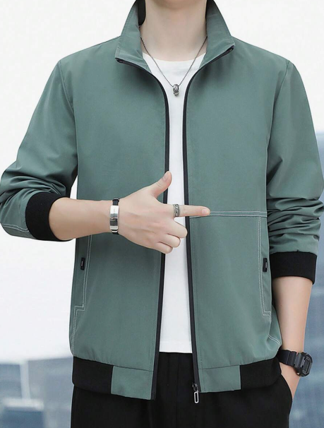 1pc Men's Sporty Casual Stand Collar Long Sleeve Jacket