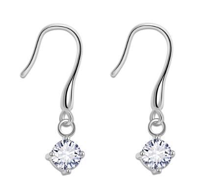 Italy Silver Single Stone Design Hook Earrings For Ladies