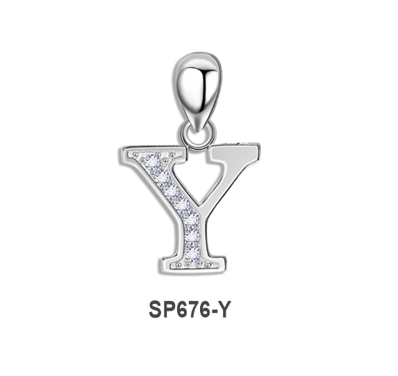 Tom Silver Pendant Initial Letter with Stone A to Z Fashion Accesories 92.5 Sterling Silver SP676 Y
