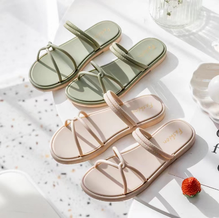 Summer Ins Korean Slip On Simple Design Flat Sandals For Women
