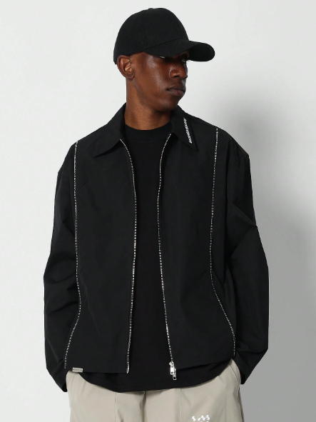 SUMWON Relaxed Fit Zip Through Shirt With Embroidery