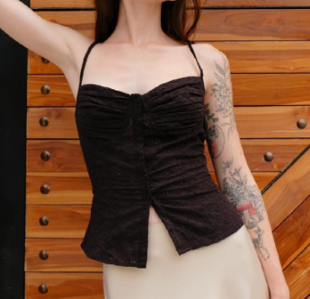 Summer Backless Button Crochet Pleated Solid Tank