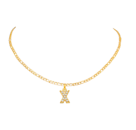 Vnox 14 Yellow Gold Plated Cubic Zirconia Initial Necklace Letter Necklaces for Women 20inch Chain X