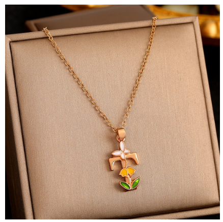 26 Letter Gold Pendant Necklace Dropped Oil Flower Animal Letter Necklace Fashion Men's and Women's Gift Wholesale T