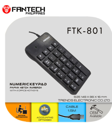 Fantech FTK801 Numpad Keyboard or Numerical Keyboard for laptop and PC