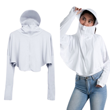 Inspi Chic Sunscreen Clothing For Women UV-Proof Cropped Hoodie Quick Dry Long Sleeve Jacket (White)