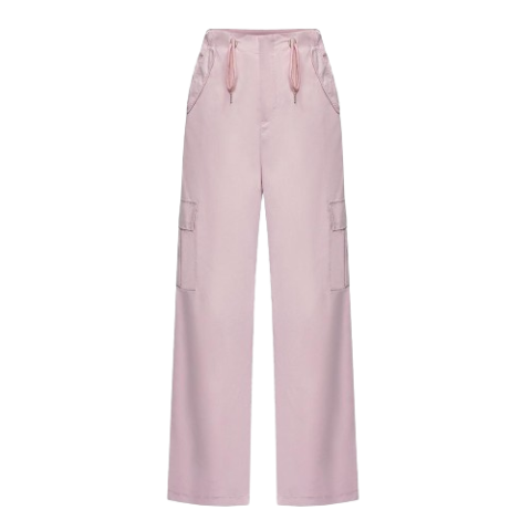 Lovito Casual Plain Pocket Drawstring Garment Eyelets Women Pants L39AD065 (Pink)