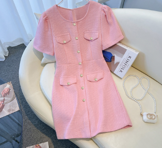 Lovito Women Elegant Plain Pocket Button Front Dress LNE27232 Pink