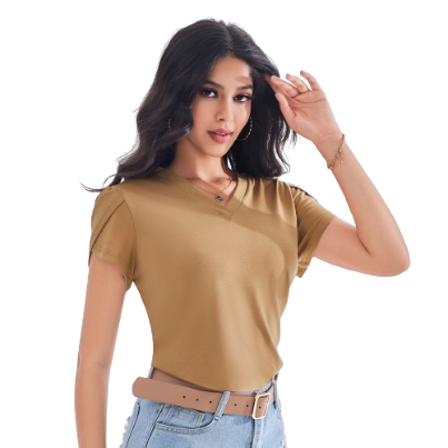 Lovito Women Ruffle Basic T-Shirt LBE03028 (Khaki)