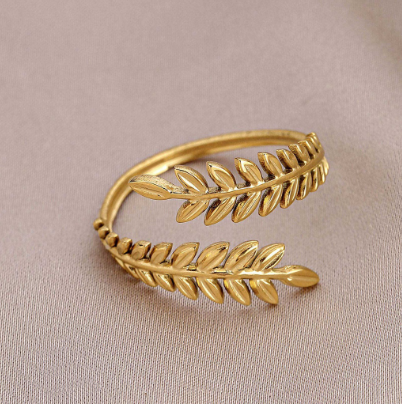 Elegant Leaf Open Ring Gold Leaf Ring Adjustable Stainless Steel Open Rings
