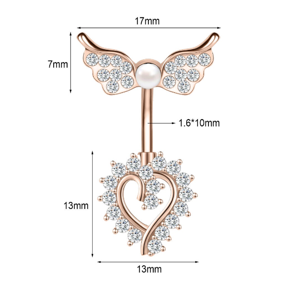 1PC Stainless Steel Navel Ring Crystal Pendant Navel Piercing Butterfly-pattern Wing-shape Heart-shape Prevent Allergy Navel Ring S5