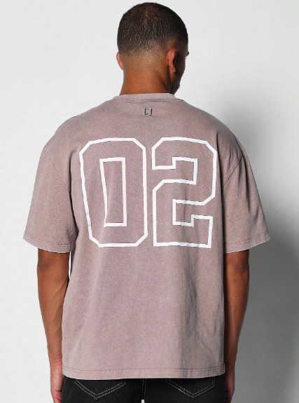SUMWON Regular Fit Washed Shirt With Front & Back Number Graphic Print