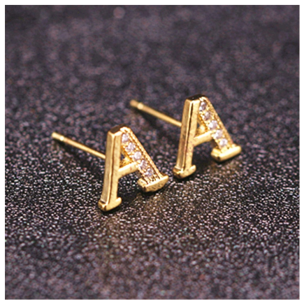 Ins Gold Plated Diamond Earrings Korean letter inlaid Zircon Earrings Fashion Earrings A