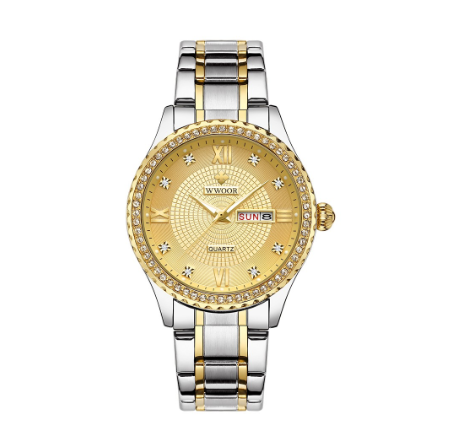 Wwoor Top Brand Luxury Men Watch Waterproof Quartz Analog Clock Business Watch GOLD DIAL TWO TONE