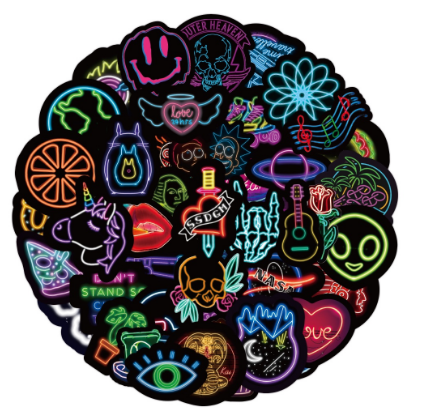 50pcs Neon Sticker Neon Lights Sticker Waterproof Vinyl Graffiti Sticker Laptop Sticker Stationery Water Bottle Sticker