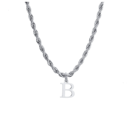 Meaeguet Fashion Letter Necklace A-Z Pendant Necklace for Women Men Stainless Steel Silver Choker Initial Necklace Accessories B