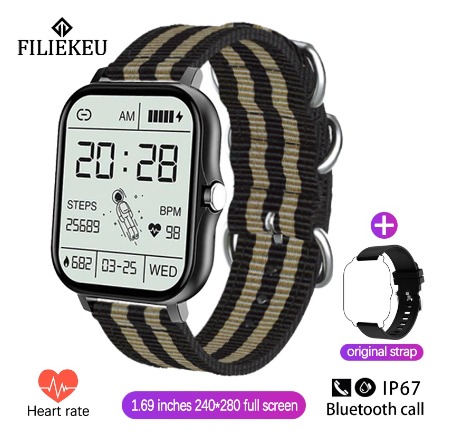 FILIEKEU Smart Watch Men Women Waterproof Sports Fitness Bluetooth Couple Touchscreen Stainless Steel Smartwatch BLACK NYLON
