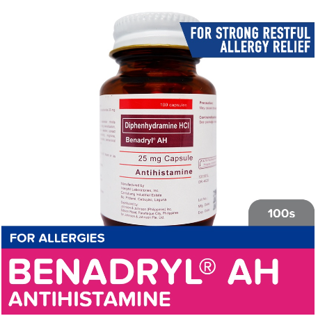 Benadryl AH 25mg 100s - Allergy medicine, Antihistamine, Diphenhydramine, Drowsy, Allergic Rhinitis
