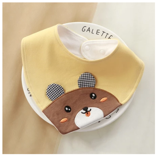 Newborn Cotton Soft Bibs 3 Layers Cartoon Pattern Triangle Scarf Boys Girls Baby Bib Burp Hidden Buttons 360 Degree Rotatable 0-3 Y NB13