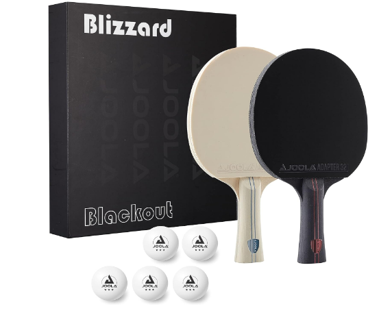 JOOLA Blizzard & Blackout - Competition Ping Pong Paddle Set - Includes 2 Table Tennis Rackets, 5 Ping Pong Balls, and Storage Box - Indoor and Outdoor Compatible