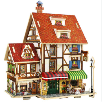 3D Puzzle Wooden Toys Coffee Lodge House Home Puzzles