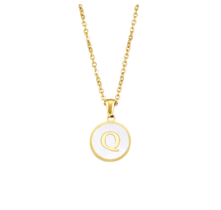 A-Z English alphabet Necklace Simple Alloy Letter Necklace Round Pendant Pendant Chain Q