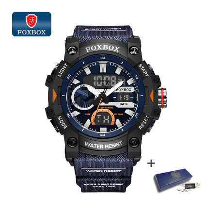 FOXBOX New Relo Digital Watch Men 2.16inch Big Dial Dual Display Outdoors Waterproof Sport Luminous Silicone BLUE