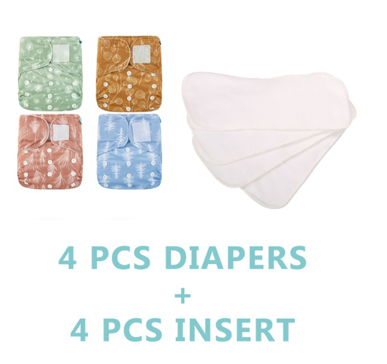 Happyflute 4Pcs Pocket Diapers Plus 4 Pcs Microfiber Insert Reusable Washable Ecological Cloth Diaper Fit 3 15kg Baby Set 15