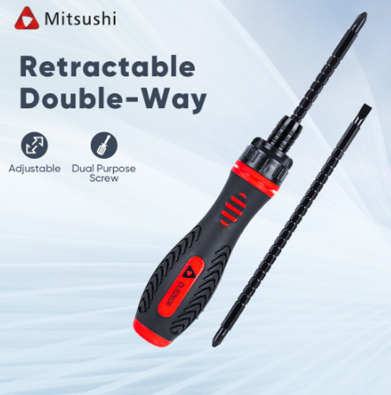 Mitsushi KDL626011 Retractable Double-Way Adjustable Ratchet Screwdriver/Magnetic Flat Screwdriver