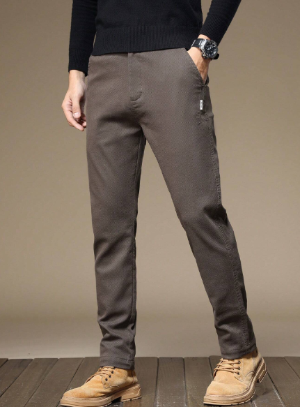 Men Stylish Coffee Color Casual Pants, Lightweight Business Casual For Men