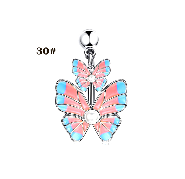 Stainless Steel Heart Piercing Jewellery Zirconia Butterfly Belly Button Ring Belly Button Clasp Pink 30