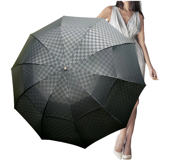 Double Layer Dark Grid Big Umbrella Rain Women 3Folding 10Rib Windproof Business Men Umbrella Travel For Family Paraguas Parasol