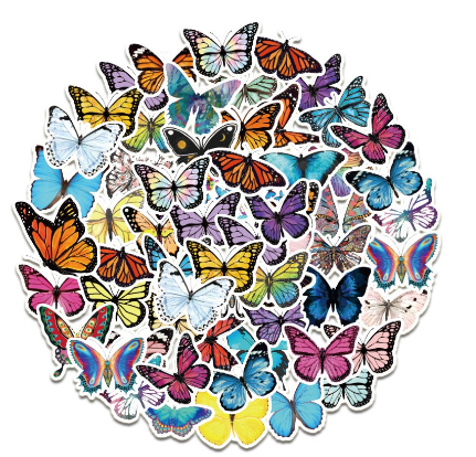 50pcs Colorful Butterfly Sticker Graffiti Sticker Waterproof Vinyl Laptop Sticker Stationery Diy for Journal Planner Scrapbook Stickers