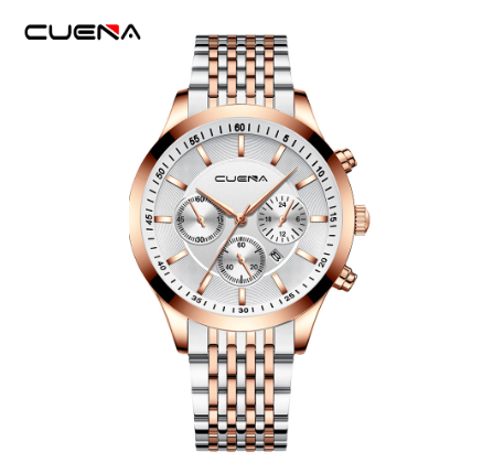 Original CUENA Men's Watches Fashion Brand Stainless Steel Casual Business Quartz Analog 3ATM Water Resistant 6040 006