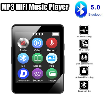 MP3 Player Bluetooth Full Screen Walkman Portable Sport Mp4 Video Music Player /E-book/Recorder
