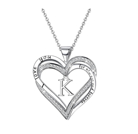 Clever Jewelry Letters Necklace A to Z Initial Heart Pendant Necklace Heart Necklace for Women Gift K