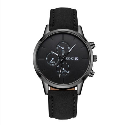 Simple three-eye calendar watch Fashion scale student sports PU strap men’s quartz watch 01
