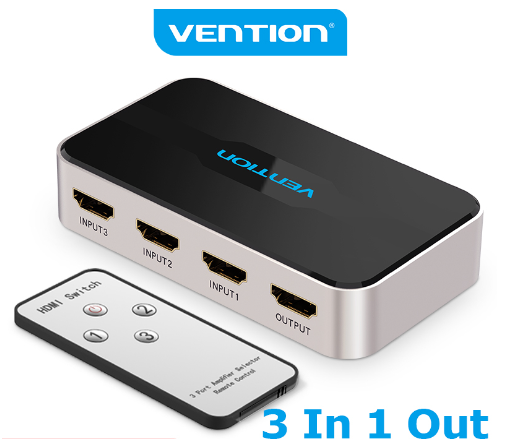 Vention HDMI Splitter 3 Input to 1 Output 4K 30HZ Switcher for Laptop Gamebox TV Monitor Projector