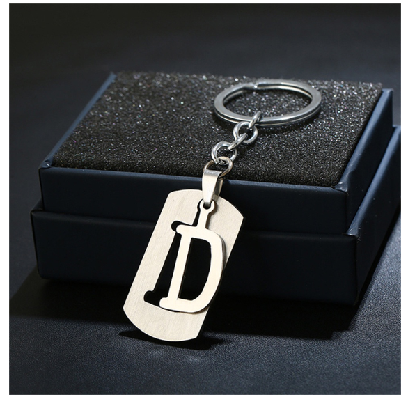 Stainless Steel 26 Letters Keychain Women Men Backpack Purse Charms Metal A To Z Alphabet Pendant With Key Holder For Couple D