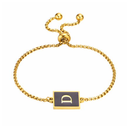 Vnox Initial Letter Black Bracelet,Gold Tone A-Z 26 Alphabet Charms Chain with Ball Clasp,Luxury Gifts for Women D