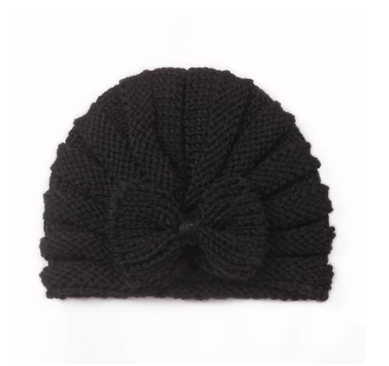 Newborn BowKnot Wool Soft Hat Elastic Knitted Warm Wool Cap for Baby Girl Turban Hat for Kids Girl H11