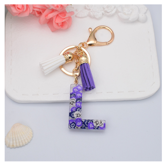 New 26 Letters Constellation Symbol Slice Resin Keychain Charms Women Handbag Ornaments With Tassel Key Ring Accessories Gift L