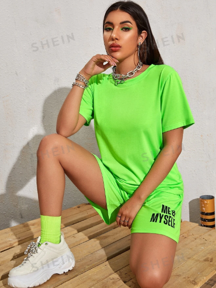 SHEIN EZwear Neon Green Short Sleeve Tee Without Bag
