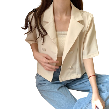 Lovito Women Casual Plain Button Blazer L76AD206 (Beige White)