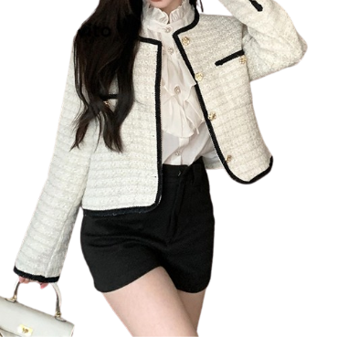 Lovito Women Elegant Patchwork Button Front Pocket Jacket LNA41060 (White)