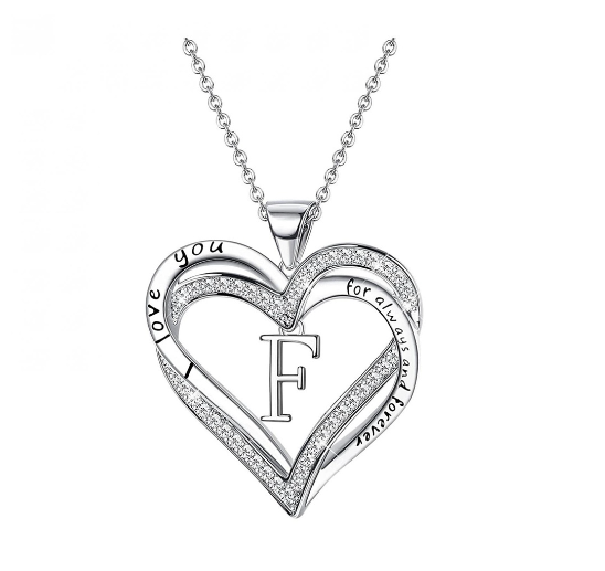 Clever Jewelry Letters Necklace A to Z Initial Heart Pendant Necklace Heart Necklace for Women Gift F