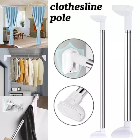 Punch-free Strong Bearing Retractable Shower Curtain Bathroom Rack Curtain Rod Clothes Rail