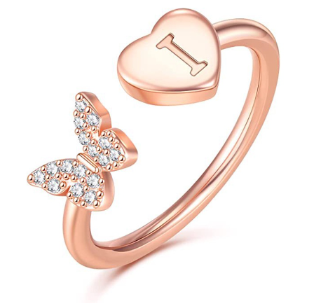 26 English letters Diamond ring Women's adjustable opening copper ring Jewelry I